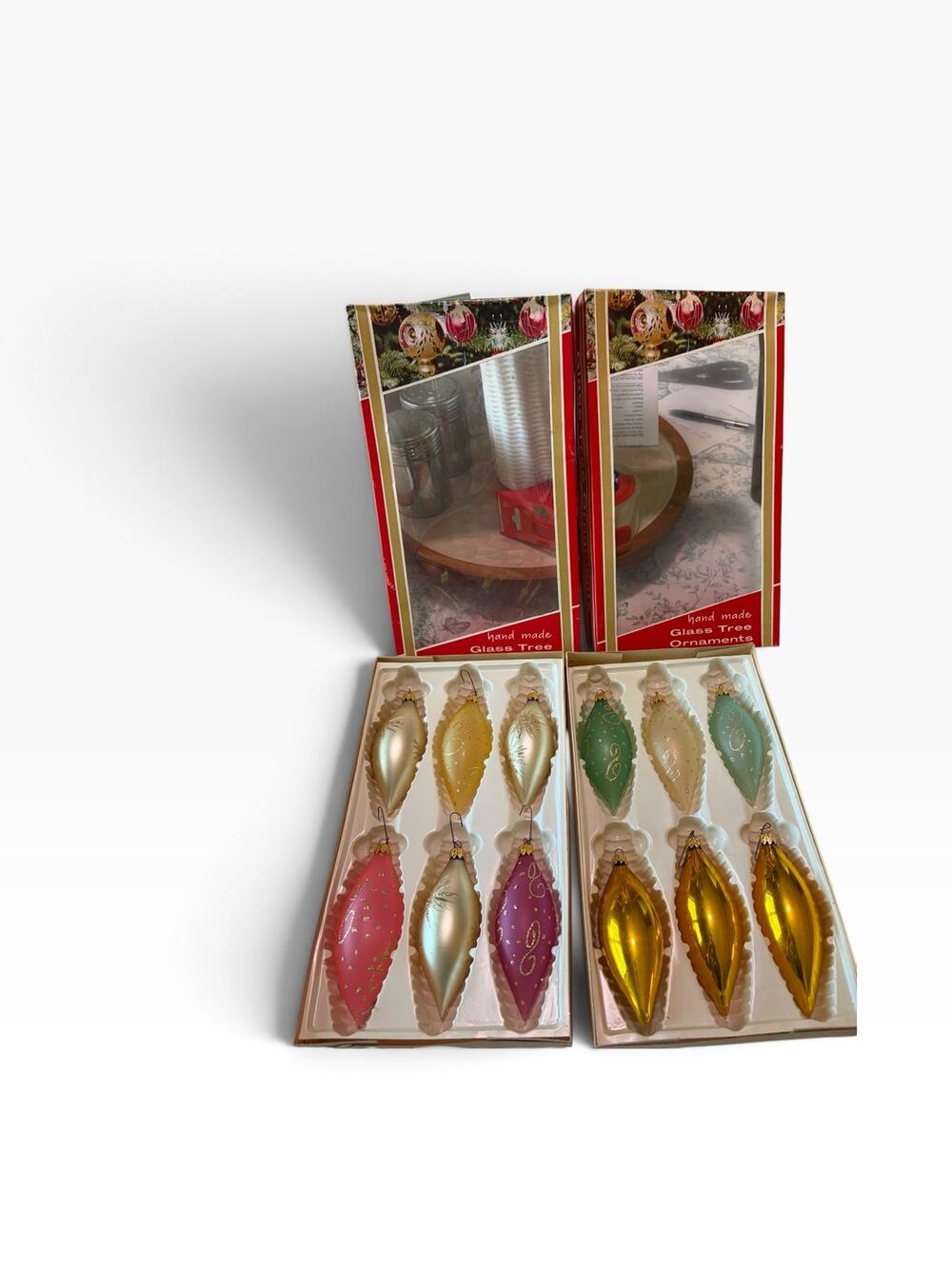 Vtg West Germany Glass Ornaments lot of 12 Teardrop Icicle w/ Box 5 inch